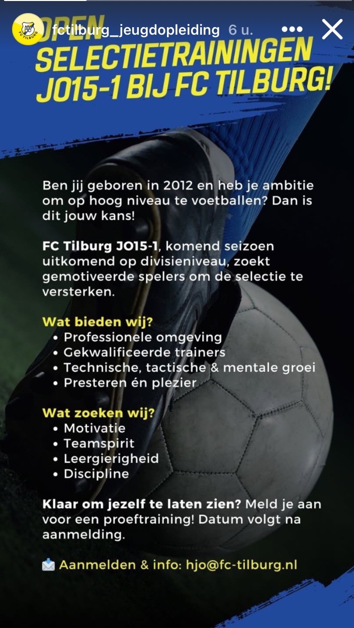 Open selectietrainingen FC Tilburg JO15-1